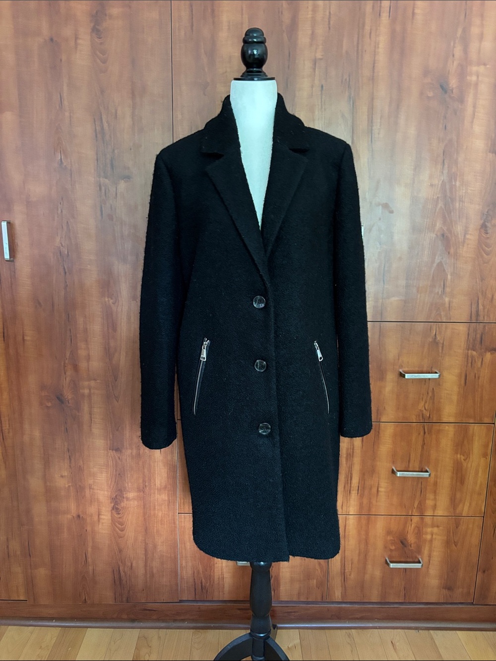 DKNY Wool-Blend Pea Coat with Zip Pockets